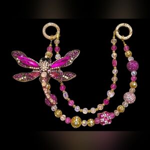 Elegant Pink and Gold Dragonfly Bag Charm